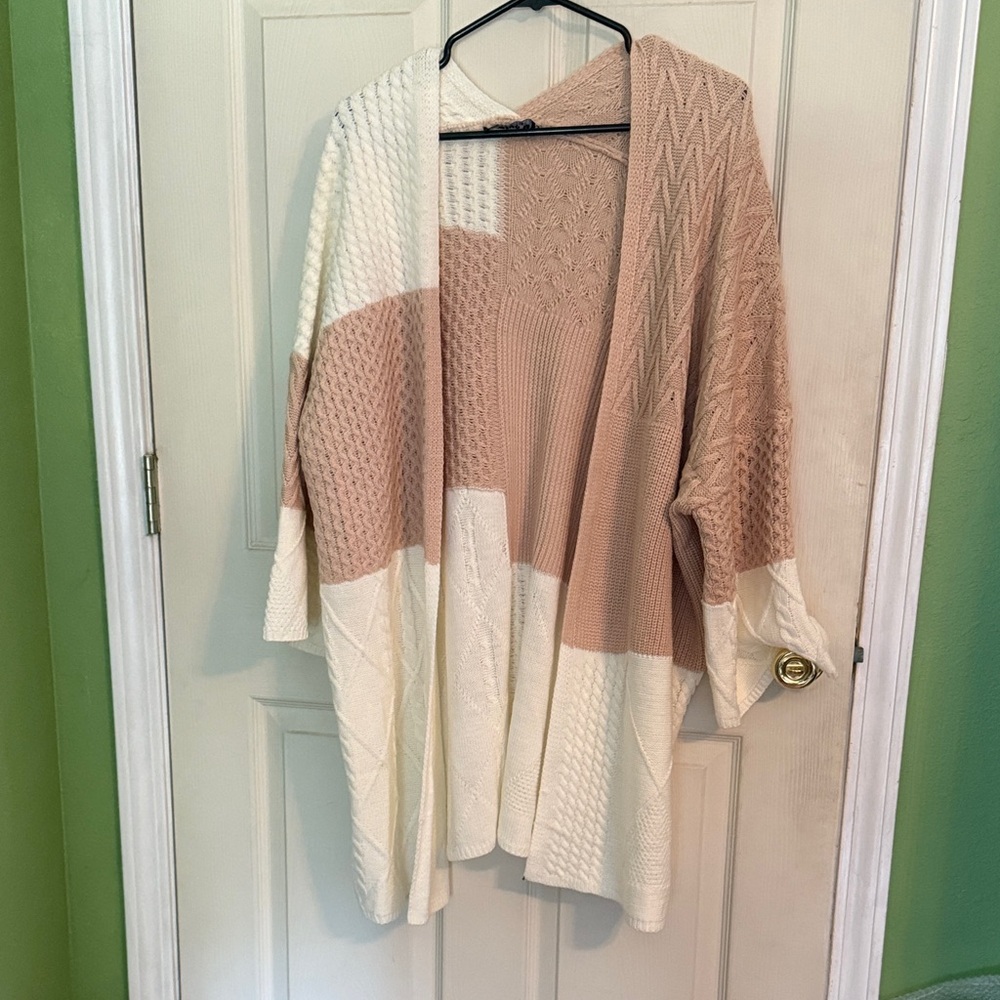 Colorblock Knit Open Front Cardigan